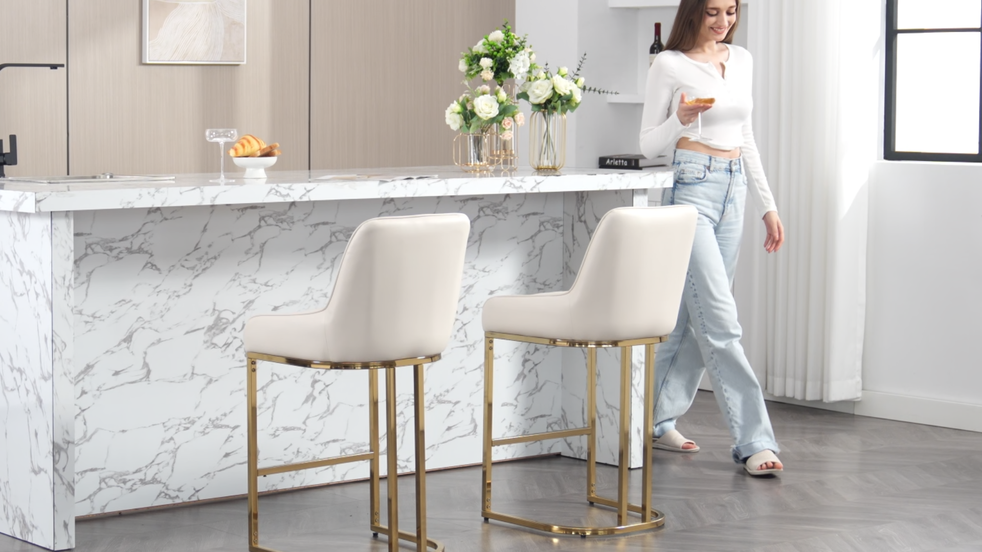 Amazon.com: Shunzhi Modern Leather Counter Height Bar Stools